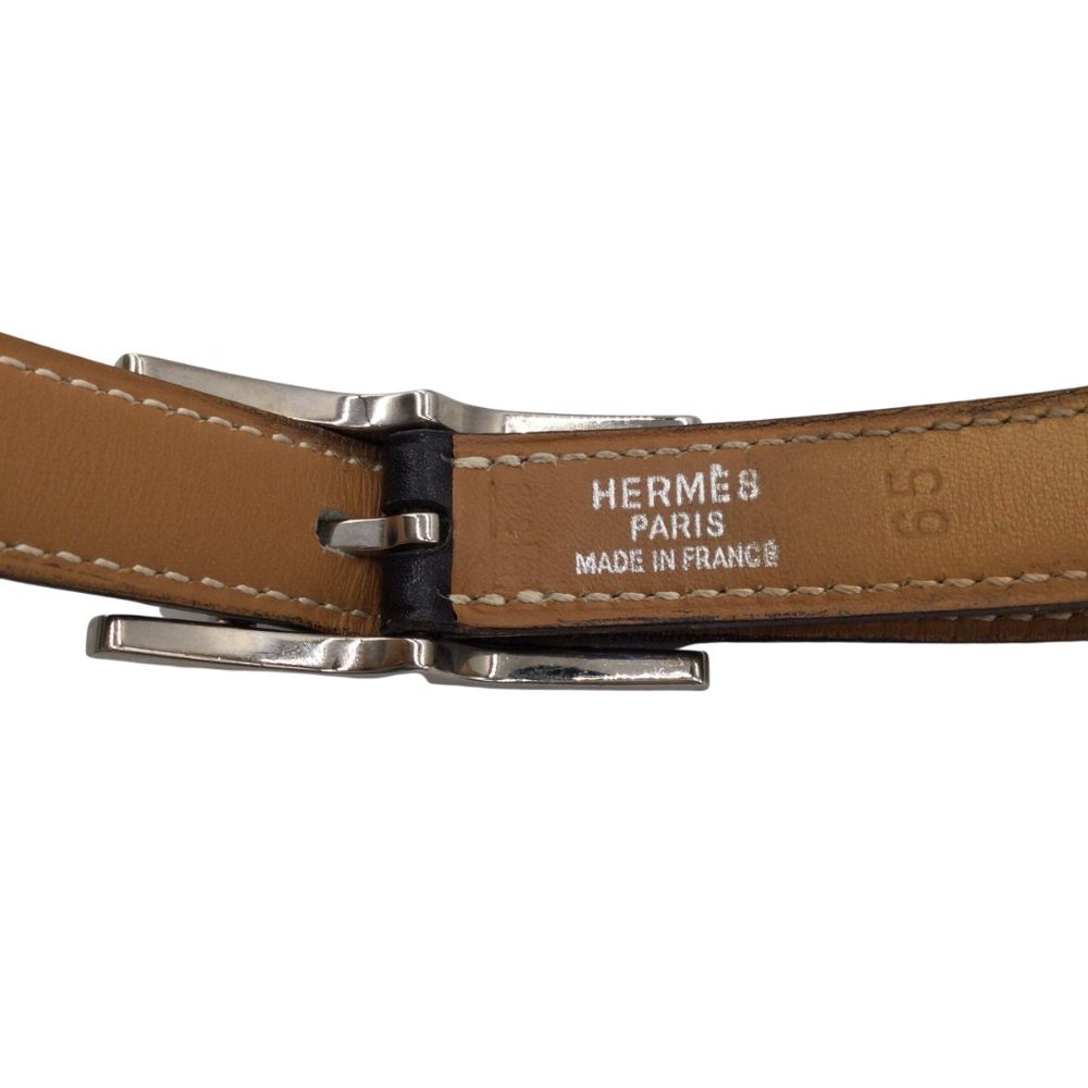 Hermès Black / Silver Signature H Buckle Thin Leather Belt - Picture 5 of 10